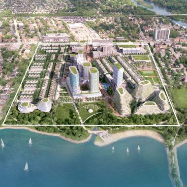 Ariel view of the Brightwater master-planned community site at Port Credit in Mississauga